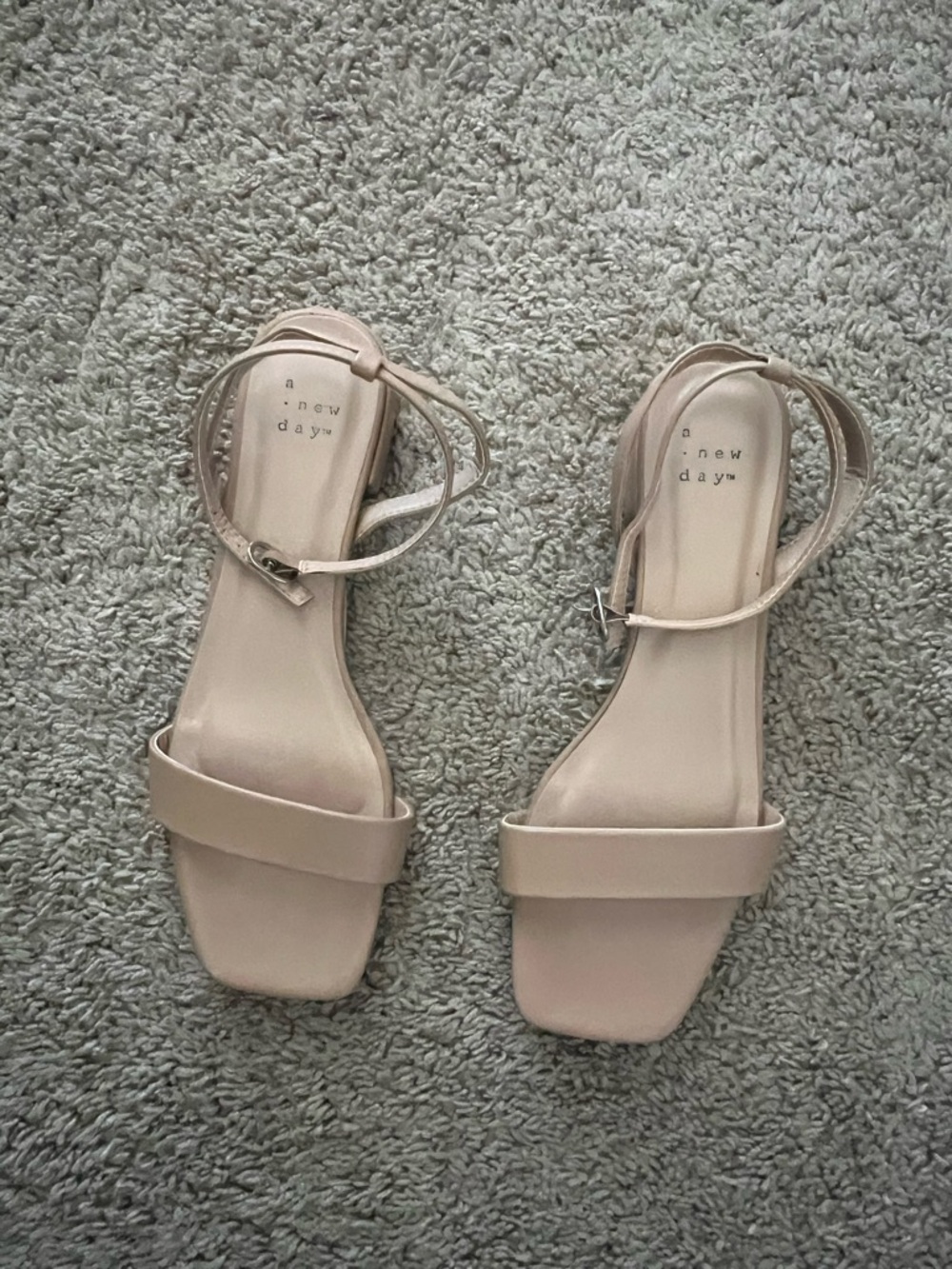 A New Day Beige Square-Toe Ankle-Strap Sandals